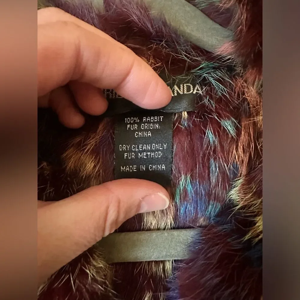 NWOT Adrienne Landau Multicolor Rabbit Fur Coat